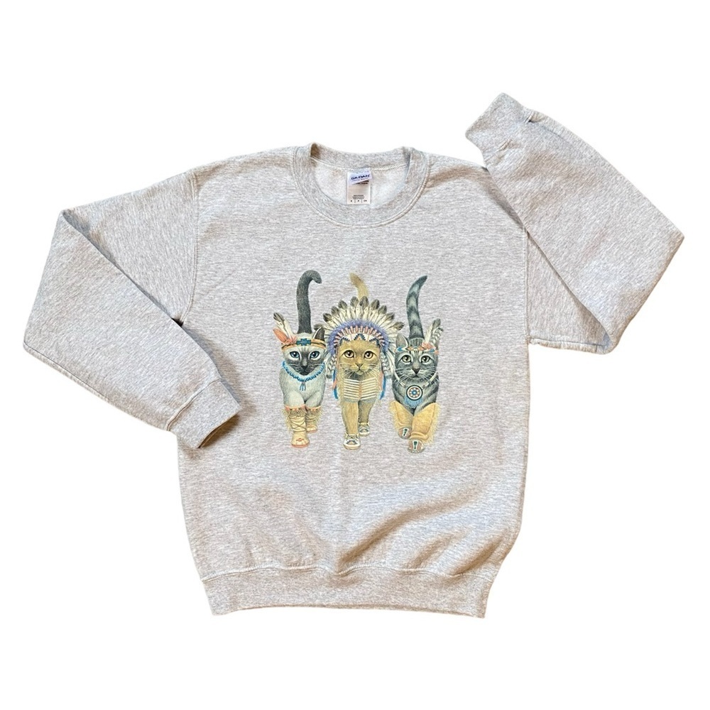 Vintage 90s Three Native Kitty Cat Crewneck Sweatshirt